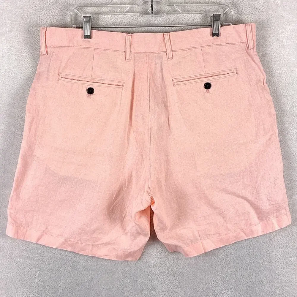 J.Crew Oarsman Shorts Mens 35 (36) Pink Linen Pleated Preppy Beach Hamptons
